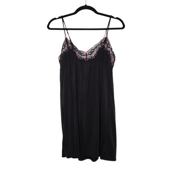 Betsey Johnson Dresses & Skirts - y2k Betsey Johnson Intimates Small Black Lace Bows Slip Dress Gath Emo